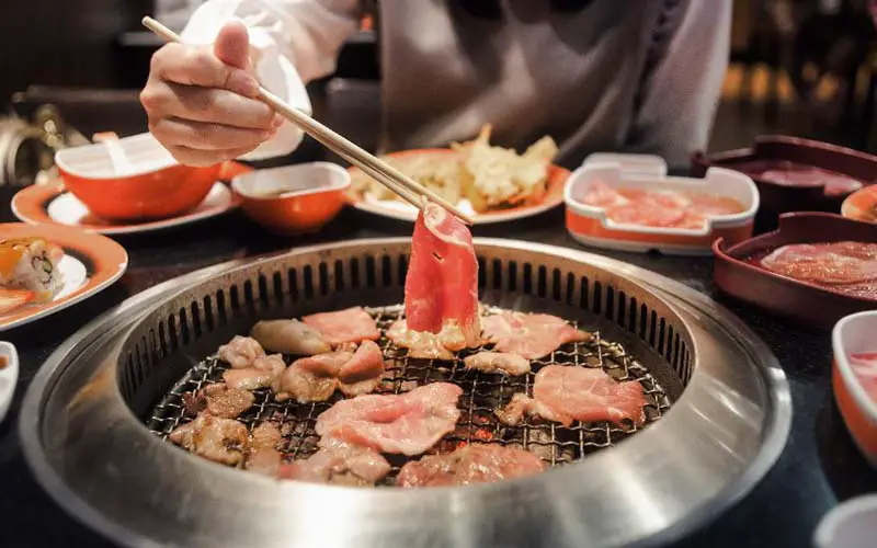 Eating Korean BBQ at a restaurant in Connecticut. 