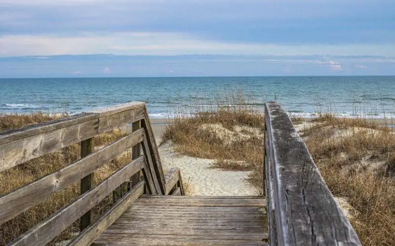 Sandy walkway to a New Haven beach. 