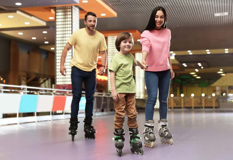 A family roller skating in CT.