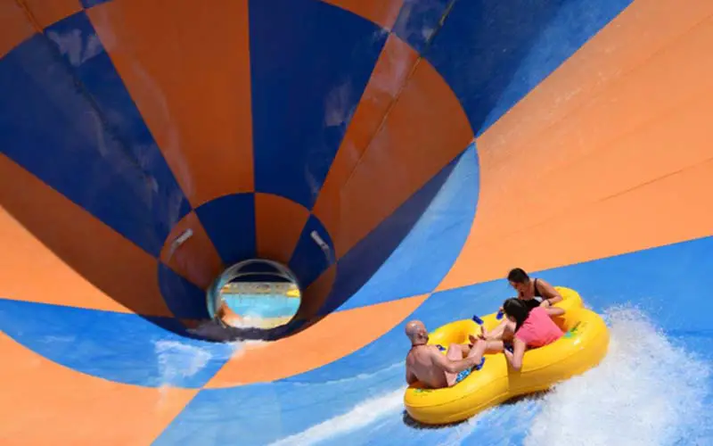 A family on a ride at a water park in CT.