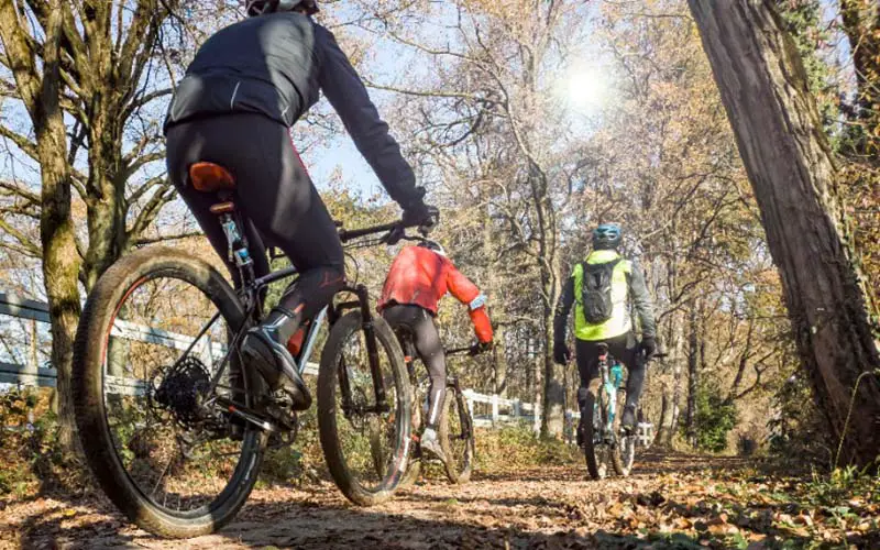 A group of cyclists on a bike trail in CT.