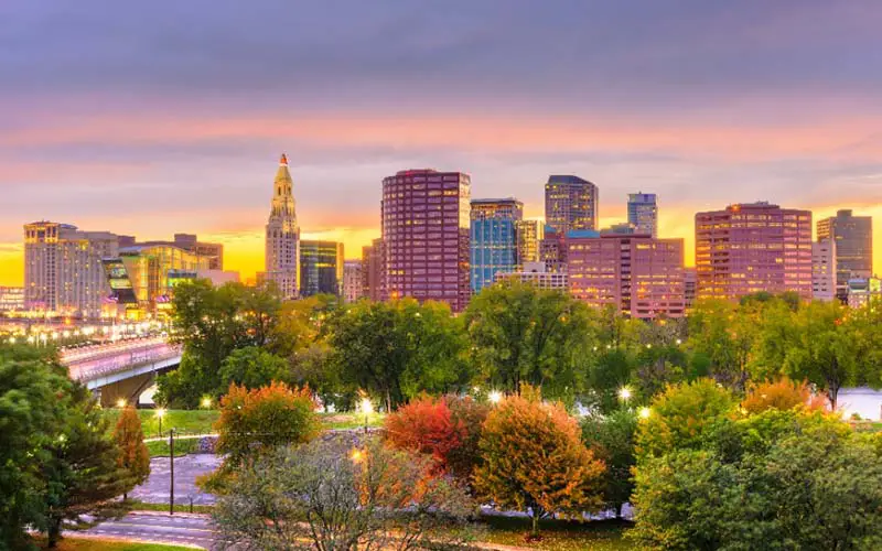 Skyline of downtown Hartford, which is the capital of Connecticut. 