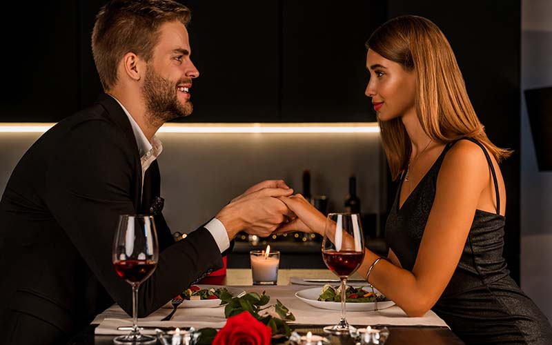 A couple at a romantic restaurant in CT.