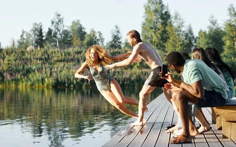 Friends at a swimming lake in CT.