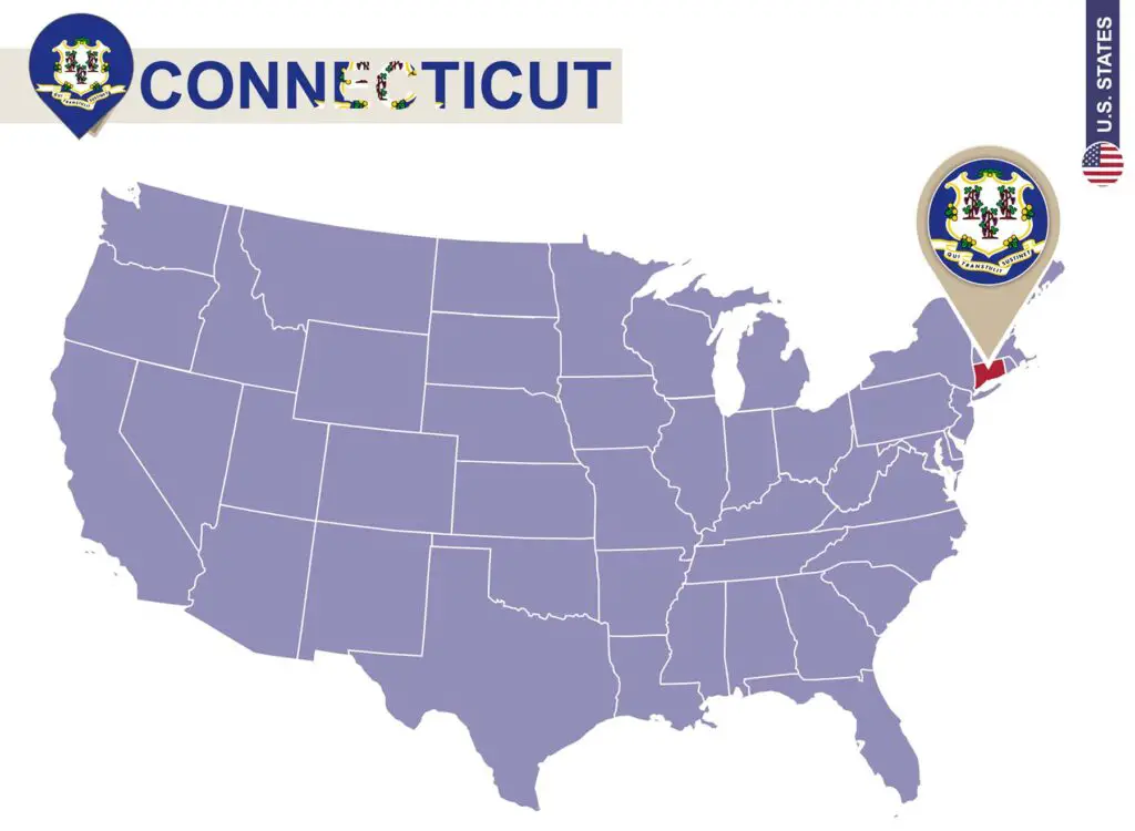 Location map of the state of Connecticut within the USA