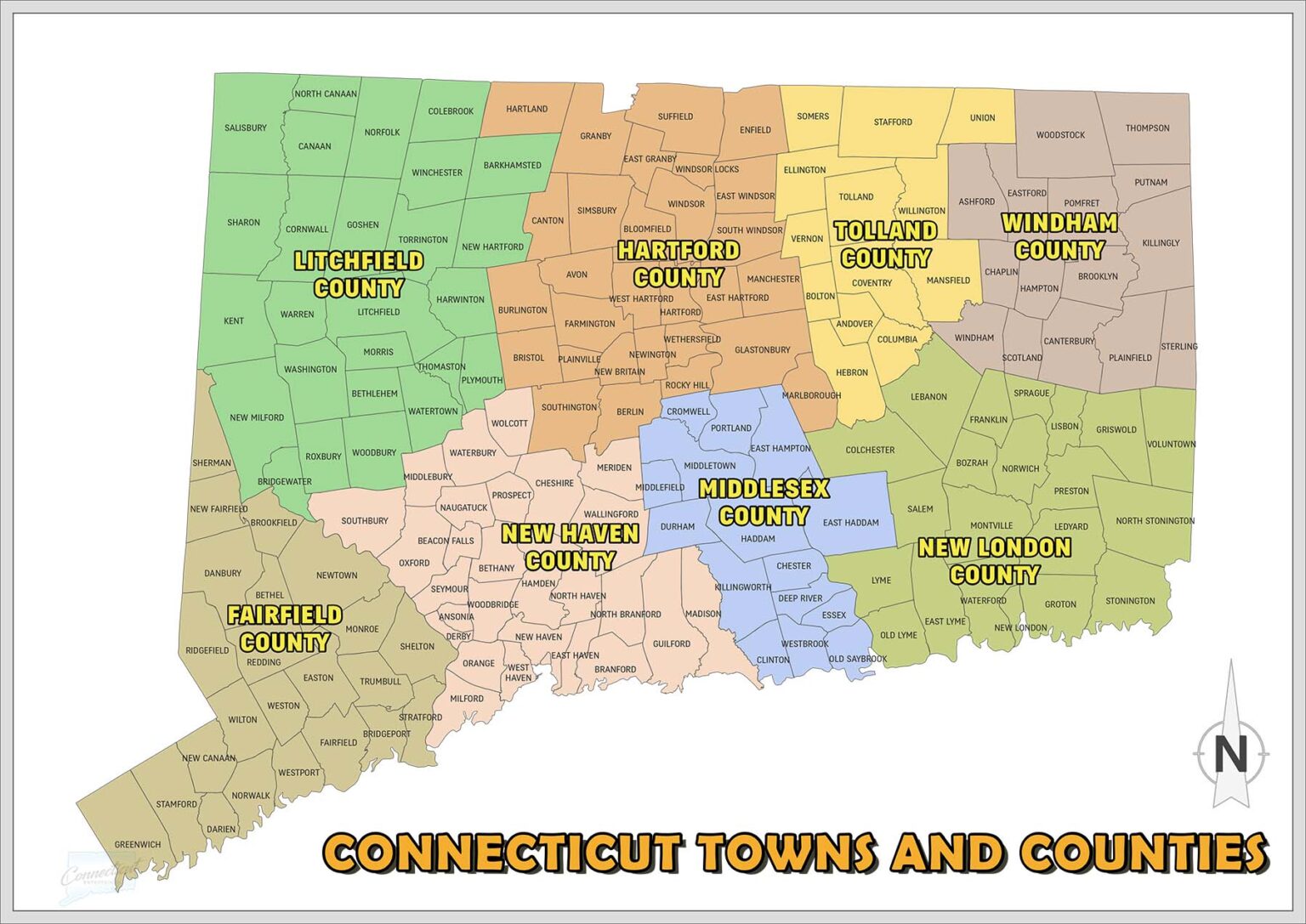 Connecticut Map – State, Town & County (Printable PDF) - Connecticut ...