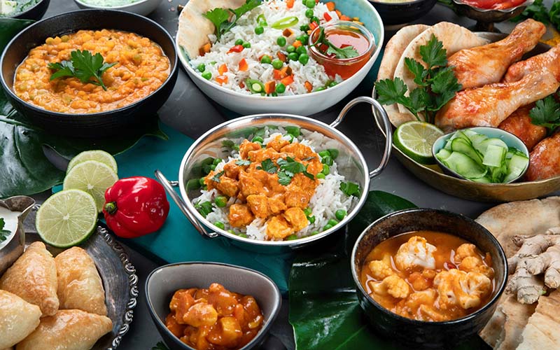 A plate of food at an Indian restaurant in CT.