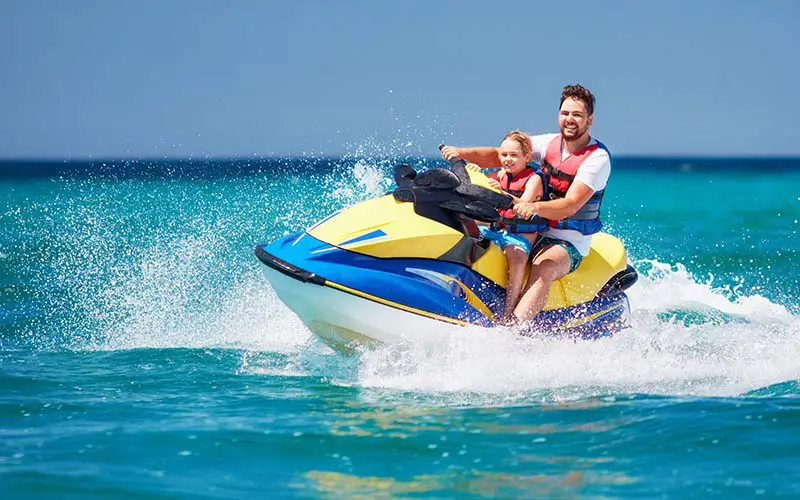 A family jet skiing in CT.