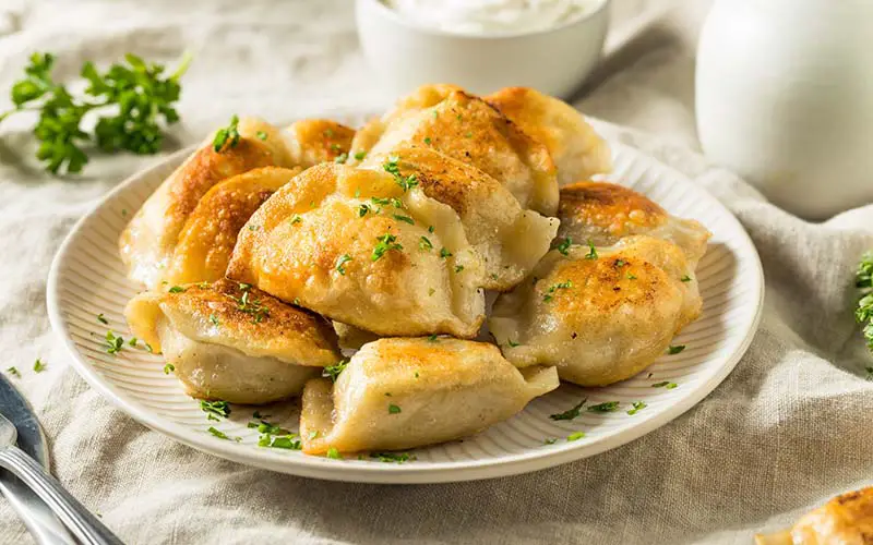 A plate of pierogies at a Polish restaurant in CT.